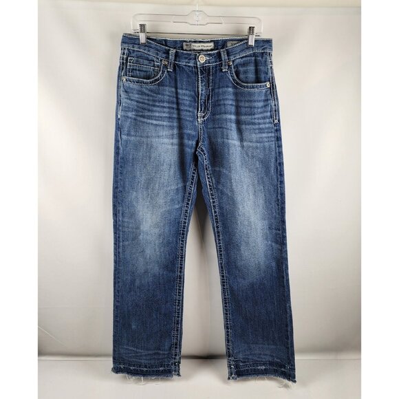 BKE Jeans Men 33R Blue Tyler Straight Leg Unhemmed Frayed Denim 33x32 ABM2351 - Picture 1 of 13